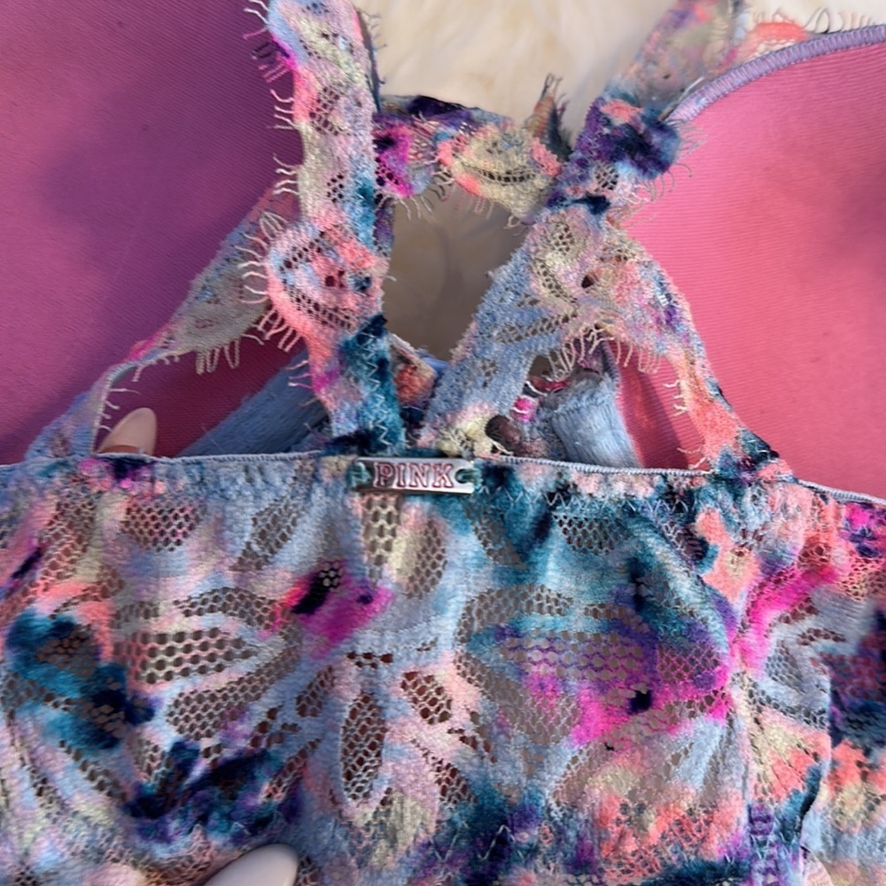 Victoria’s Secret VS PINK Multicolor Neon Floral Rainbow Lace Date Racerback Bra - Picture 6 of 8